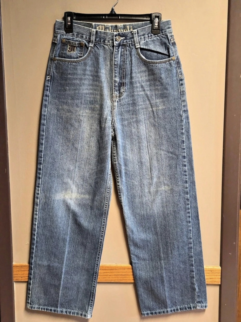 Makaveli Branded Jeans Size 18 Y2K Hip Hop Embroidered Wide Leg Denim
